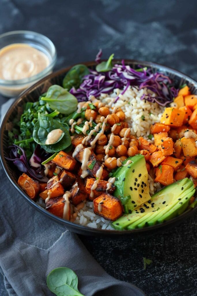 buddha bowl ingredients in bowl