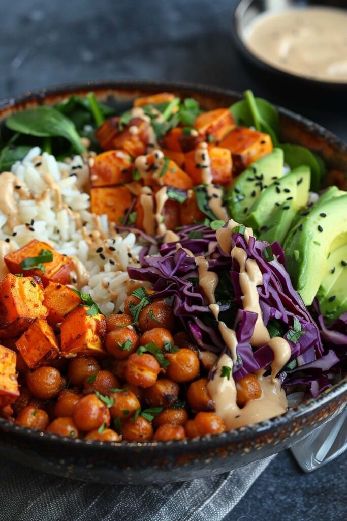buddha bowl and sauce.