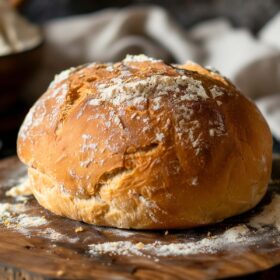 vegan bread on a chopping board.