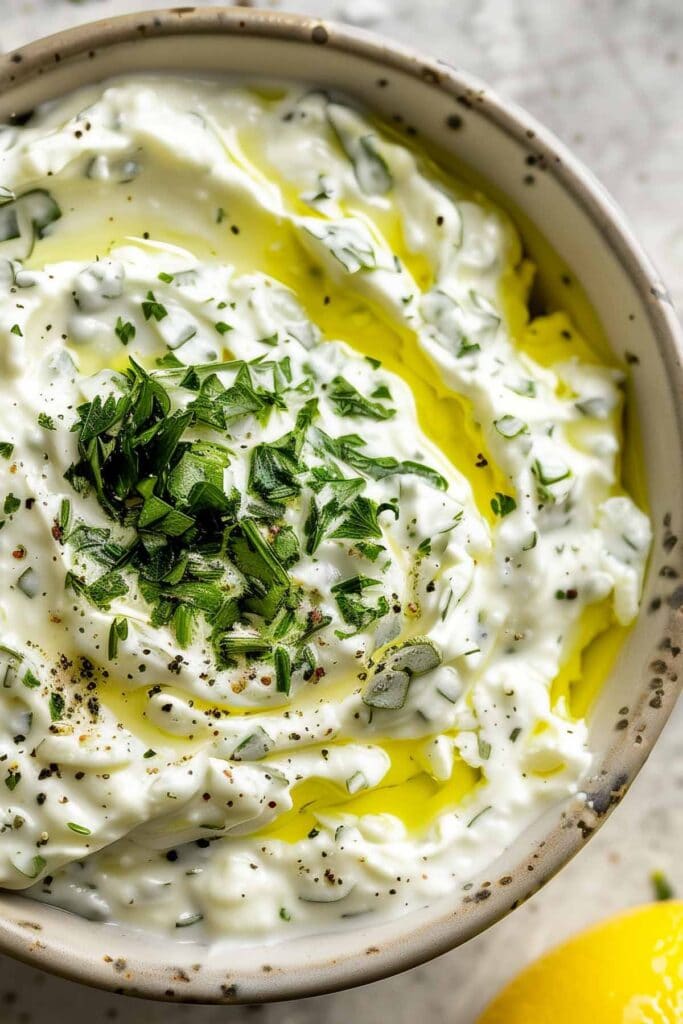 vegan tzatziki in a bowl.